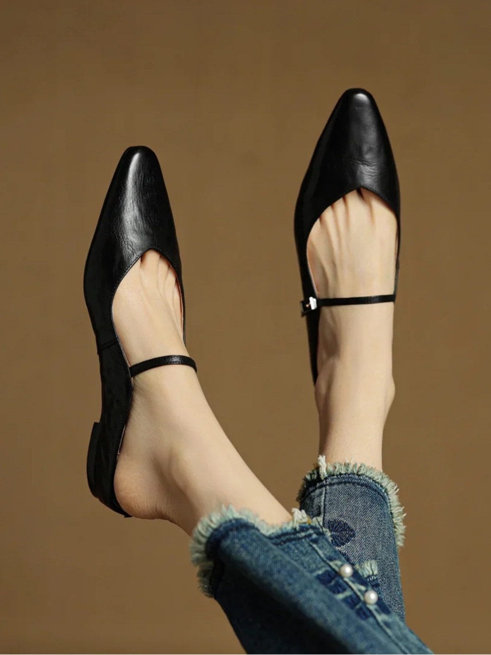 Noa Handmade Black Soft Genuine Leather Pointed Toe Comfy Office Mules 38/US 7.5